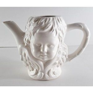 Vintage Cherub Angel Water Pitcher Ewer Ceramic White 3D Boy 1992 CBK Taiwan